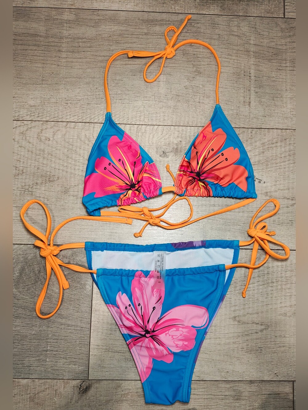 Tropical Hibiscus Floral Halter String Bikini Set.